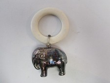 (ref1CS) Antique silver plated baby's rattle teether Elephant Design