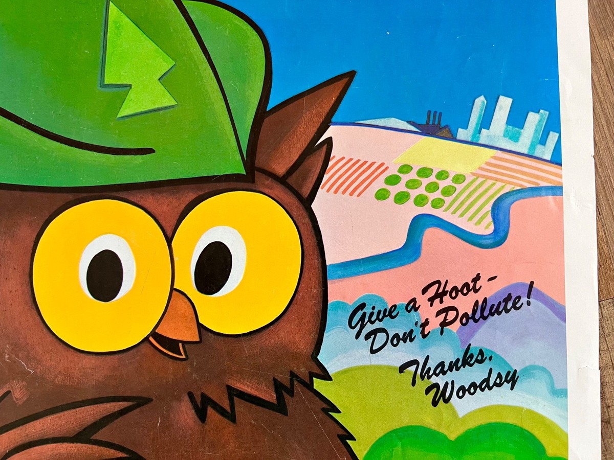 Vintage 1974 Woodsy Owl “Don't Be a Dirty Bird” Poster 18x13 USDA
