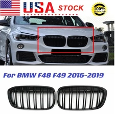 For 2016-2019 BMW X1 F48 F49 Front Kidney Bumper Grille Gloss Black Dual Slats