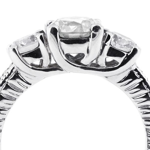 4.09ct E-SI2 Round Natural Diamonds 18kw Gold Vintage Style Three-Stone Ring - Picture 23 of 24