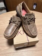 Twisted X Women's Casual Boat Shoe Driving Mocs Bomber Brown Leather Size 6.5