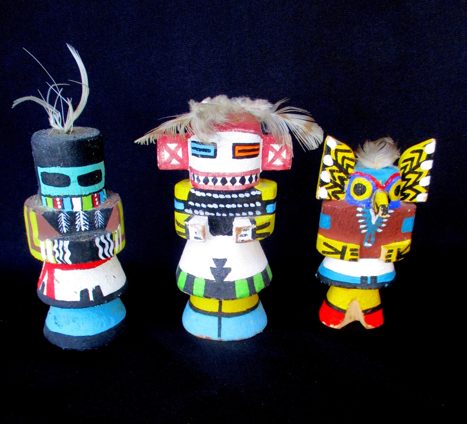 Lot of 3 Vintage 3 1/2"-4" Hopi  Kachina Dolls Cir 1960's (1 From Hopi Villages)
