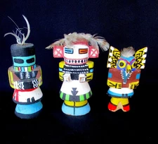 Lot of 3 Vintage 3 1/2"-4" Hopi  Kachina Dolls Cir 1960's (1 From Hopi Villages)