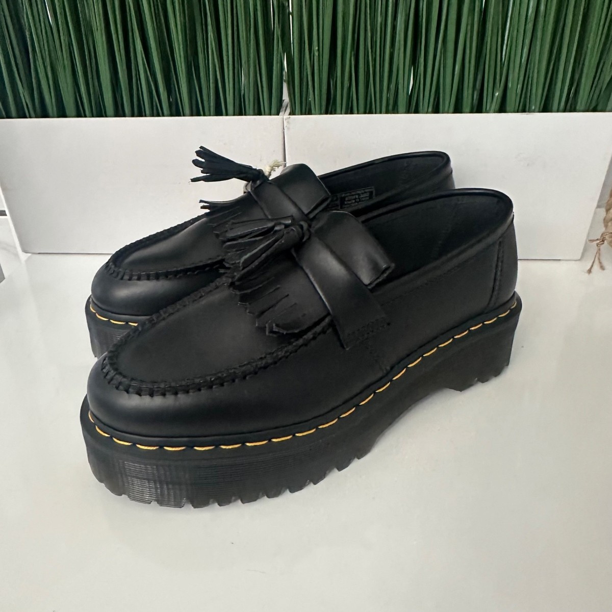 Dr Martens Adrian Quad Shoes Men\'s 10 W 11 Smooth Black Tassel Loafer  Platform Adrian Quad Leather Platform Tassle Loafers in Black | Dr  main image 3