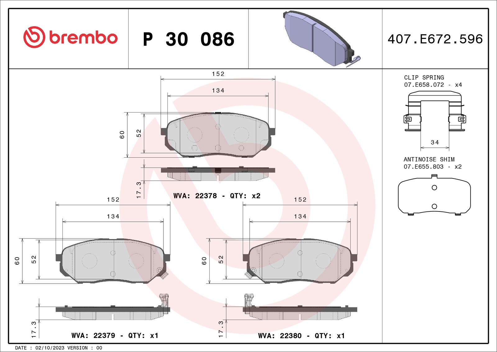 Brembo P30086 Bremsbelagsatz für Scheibenbremse Bremsbelagsatz - Bild 5