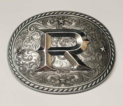 Itera Western Belt Buckle ''R'' Floral Engravings