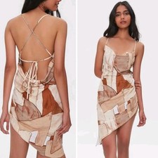 Forever 21 Dress Brown Colorblock Strappy Back Detail Asymmetrical Size Medium