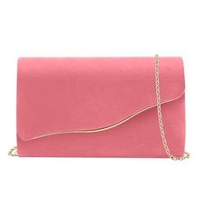 Clutch Purses for Women Evening Bag Faux Suede Formal Party Wedding Pink