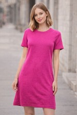 Ann Taylor Factory Pink Short Sleeve Sheath Dress Crew Neck Knee Length Size M