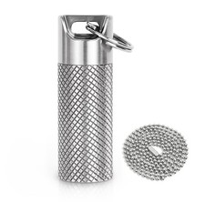 100 Waterproof Titanium Pill Box Keychain - 1 Count Pack of 1 , Silver-mini