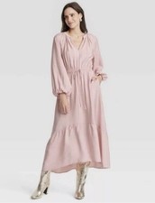 A New Day Women's Balloon Long Sleeve Tiered Midi Dress Pink Size L