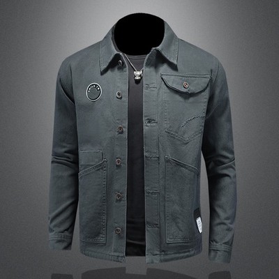 Men Luxury Fashion Trendy Bomber Streetwear Long Sleeve Denim Casual Jacket Coat