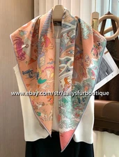 Sallys 70% Cashmere 30% Silk Scarf Horse Print Square Stole Shawl 35" Pink