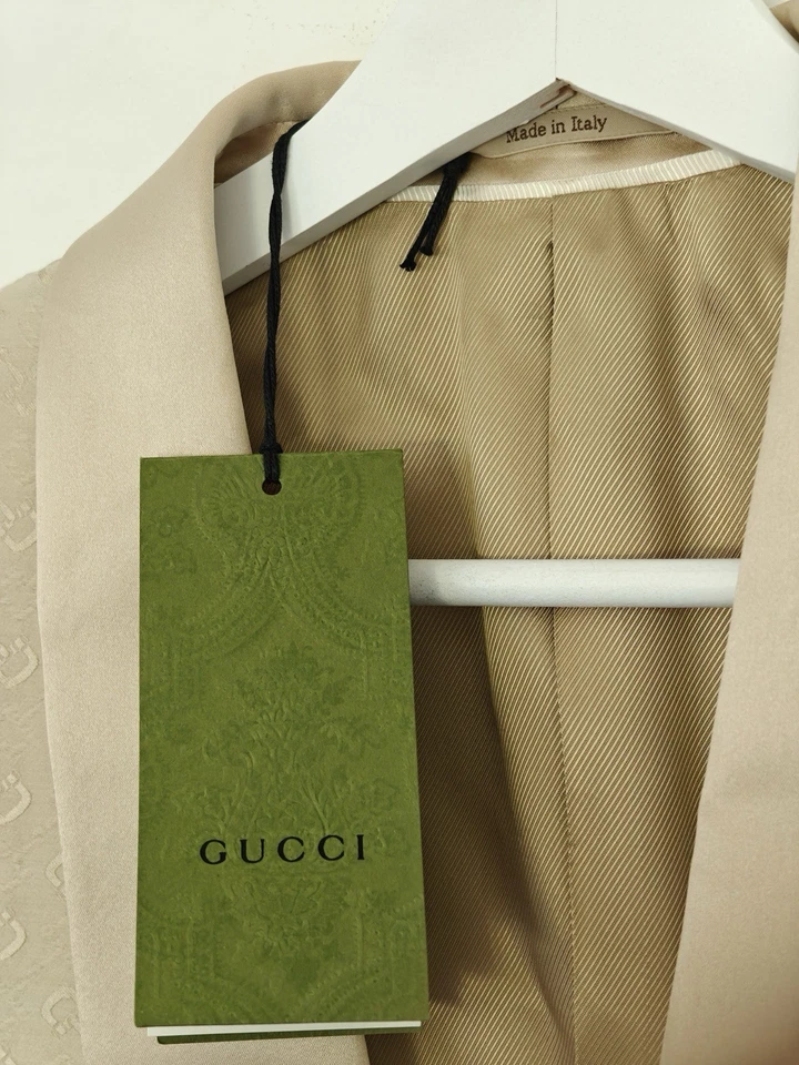 Gucci Mens Blazer Dinner Beige Horsebit Jacquard Blazer Shawl lapel Noisette 321 - Image 2 of 4