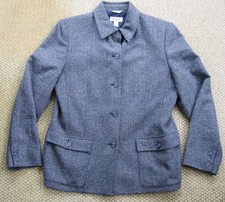 WOMEN'S TALBOTS NAVY BLUE GRAY HERRINGBONE JACKET WOOL SILK BLEND SIZE 12