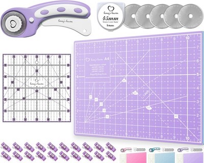 Set - 45mm Fabric Cutter, 5 Replacement Blades, A4 Cutting Mat, Acrylic Ruler