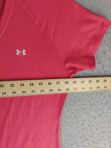 Top donna Under Armour rosso medio Heat Gear Tech manica corta sciolto scollo a V - Foto 6 di 11