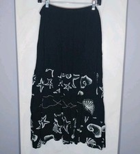 Vintage Black Rayon Tiered Maxi Skirt 1X Beaded Shells Whimsigoth Sea Witch