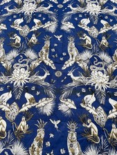 Indian Cotton Blue Tiger Print Dressmaking, Sewing Running Craft Fabric 7 Yards