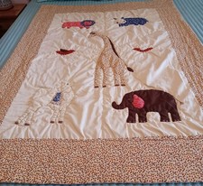 Vintage Appliqued Zoo Animals Crib/Wall Quilt 44" x 59"