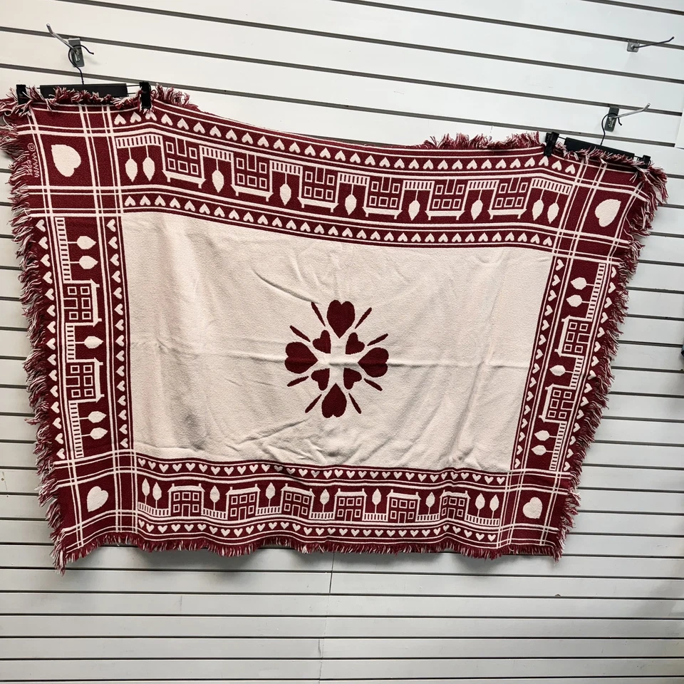 70s Vintage Woven Fringe Throw Blanket Cottagecore Folk Art Handmade Grandmacore - Image 2 of 4
