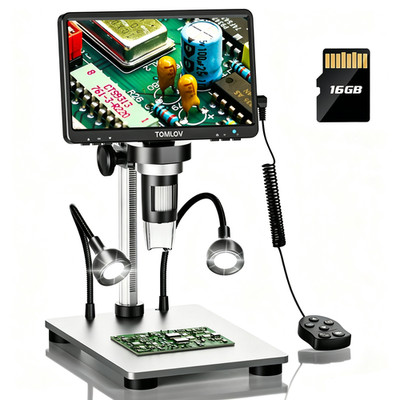 TOMLOV 7'' 1200x Digitalmikroskop für Reparaturen,1080P USB-Ausgang 16G Speicher