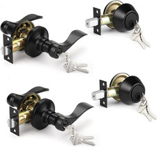 2 Pack Keyed Alike Front Door Handle with Single Cylinder Deadbolt