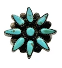 Vintage Zuni Sterling Silver Petit Point Turquoise Ring Size 3.75