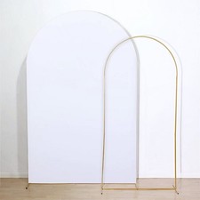 8 ft WHITE Matte Fitted Spandex Round Top Arch Backdrop STAND COVER Party