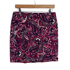 Talbots Pink Red Paisley Straight Pencil Skirt Knee Length Business Office sz 6P