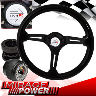 Adapter For 89-05 Eclipse + Steering Wheel Black Center Black Wood + Extender