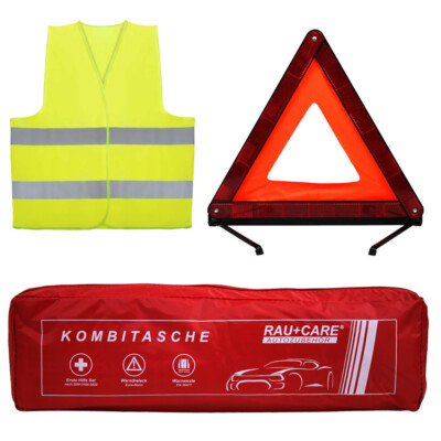 Erste Hilfe Set KFZ Verbandstasche Rot Verbandskasten Warnweste Warndreieck