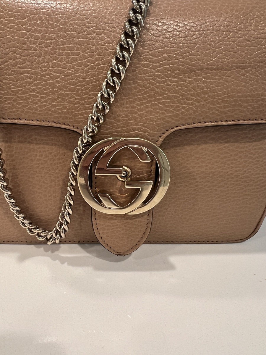 Gucci Interlocking Small Leather Shoulder Bag Women's Beige