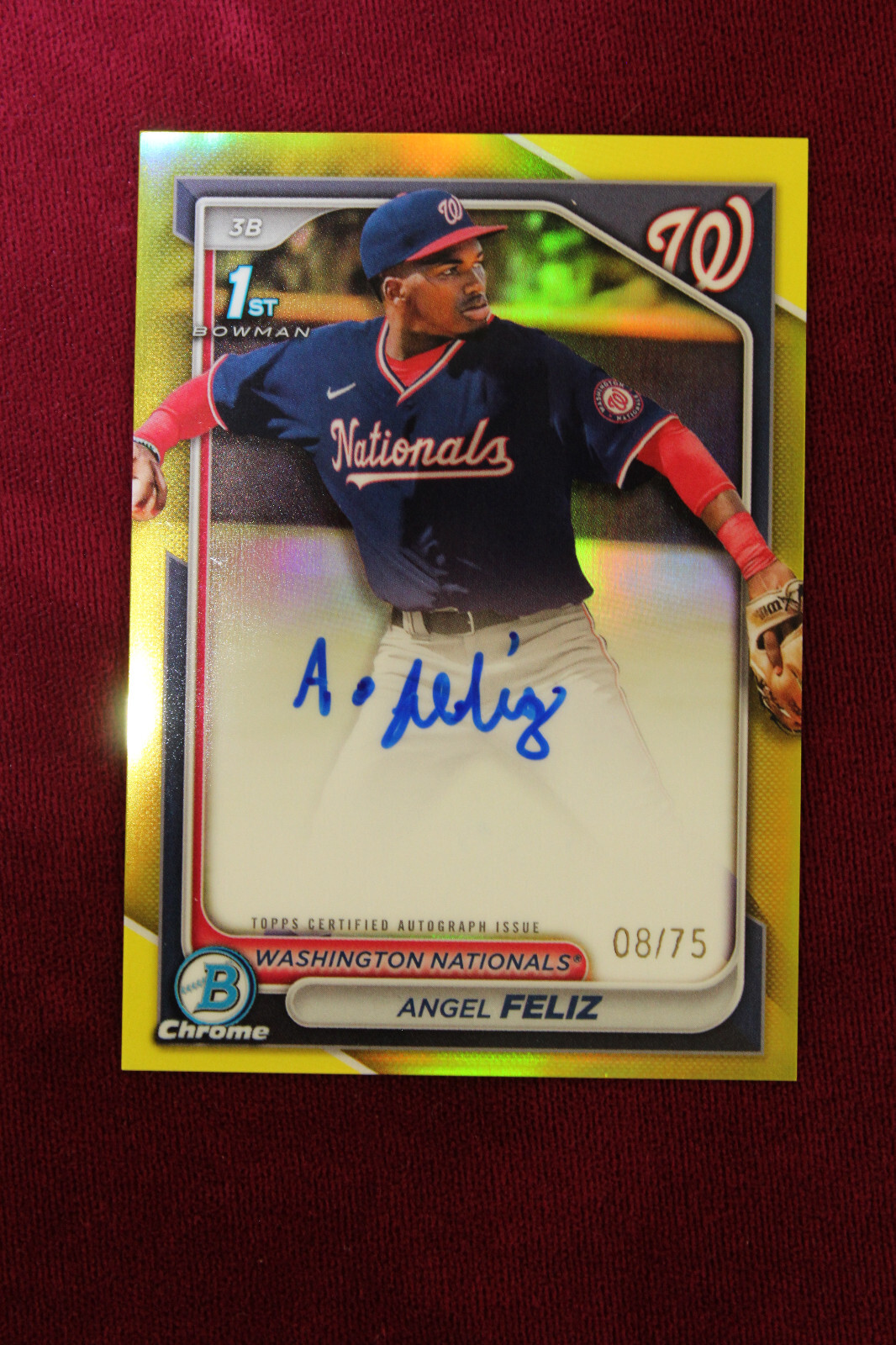 2024 Bowman Chrome YELLOW 1st Angel Feliz Auto Rookie 8/75 Nationals