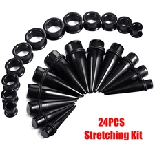 24PC Ear Stretching Kit 00G-20mm Big Gauge Acrylic Tapers Thick Silicone Tunnels