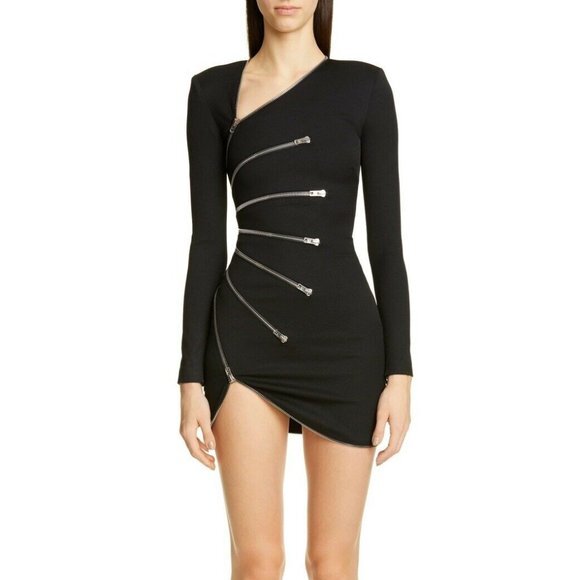 Alexander Wang Sunburst Zip Mini Dress Black Long Sleeve 6