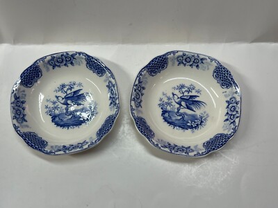 Vintage Royal Tudor Ware 5'' Blue White Bowls Bird Barker Bros. England