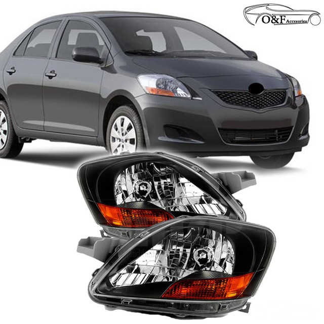 Fits For 2007 2012 TOYOTA YARIS Sedan Headlights Black Lamps ...
