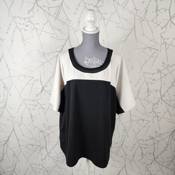 Lane Bryant White and Black Stretch Knit Round Neck Blouse for Women Size 26