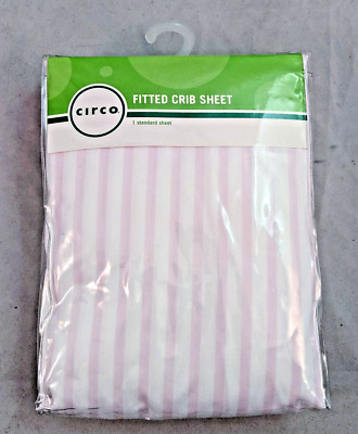 Circo Pink White Strip Fitted Crib Sheet 100% Cotton New