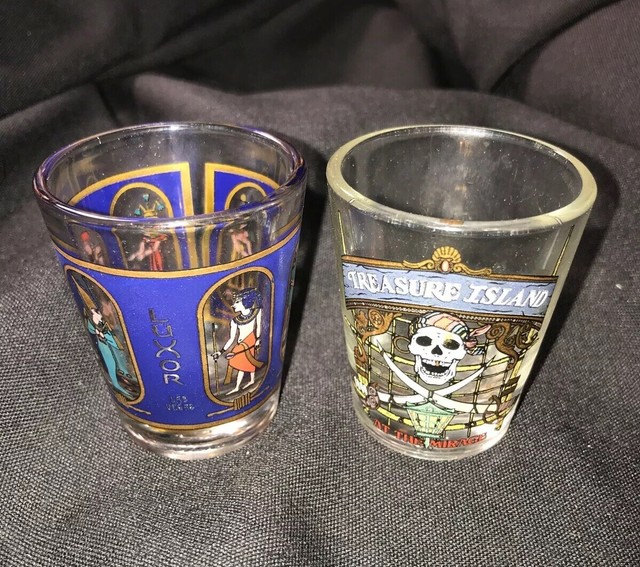 2 Las Vegas Casino Shot Glasses Luxor & Treasure Island Mirage eBay