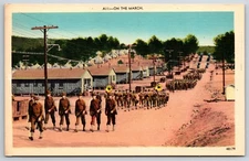 Military~Soldiers On The March Down Road @ Camp~Miller Art Co Vintage Postcard