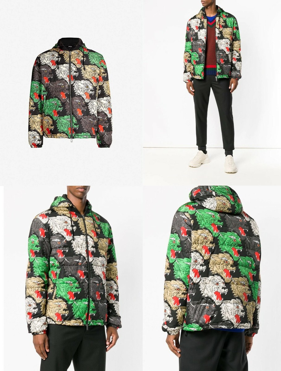 GUCCI sz IT 50 US L Mens Angry Panther Hooded Padded Shell Down