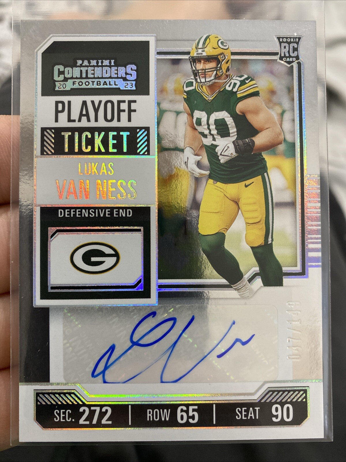 2023 Contenders Lukas Van Ness RC Rookie Ticket Auto Playoff /149 Packers 🔥🏈💎