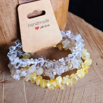 3er Set Kristall Armbänder: Klarquarz, Citrin, Rutilquarz, Unikat Brac