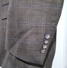 Vintage 48L Brown Blue Windowpane Check Tweed LAMBSWOOL Blazer Jacket Sport Coat