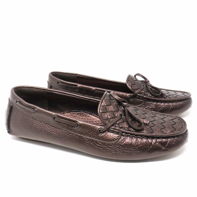 Bottega Veneta Bronze Intrecciato Loafer Driving Moccasin Flats