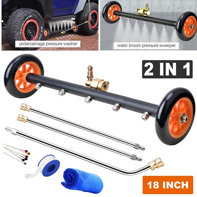 18'' Pressure Washer Surface Cleaner Water Broom Undercarrige Car Clean Brush 2-1