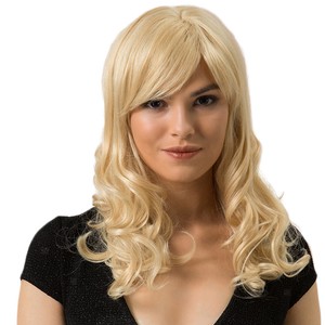 Golden White Women Long Curly Wavy Human Hair Wigs W Wig Cap 22