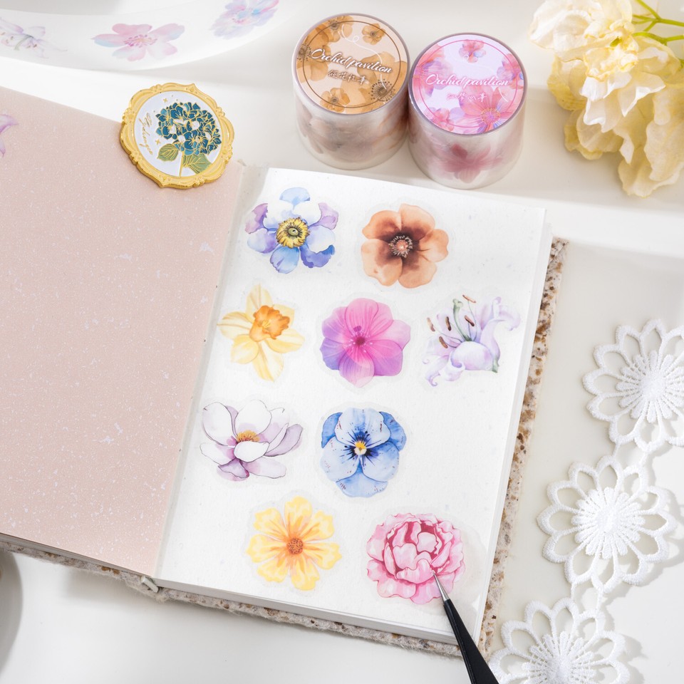 Flowers Petal Precut PET Adhesive Tape Journal Diary Seal Scrapbooking